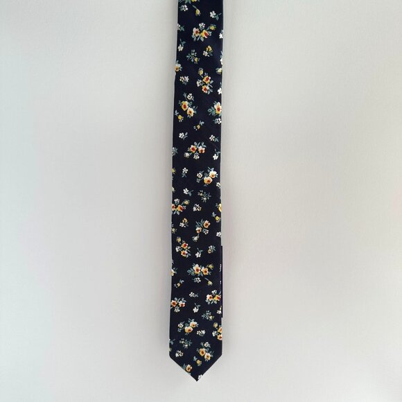 AusCufflinks Men’s Tie NWT Navy Cotton Floral Print Handmade - Picture 6 of 12